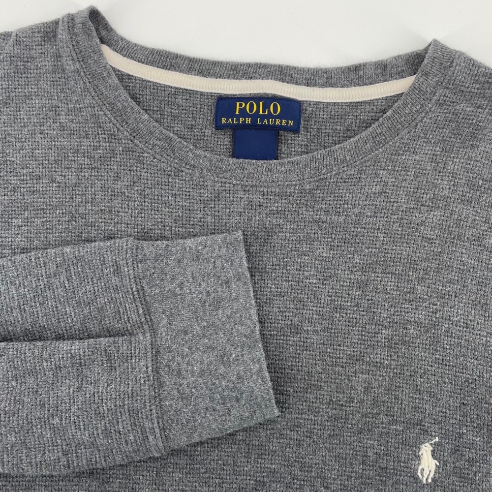 Polo Ralph Lauren Men's XL Gray Waffle Knit Thermal Long Sleeve Crew Neck Shirt